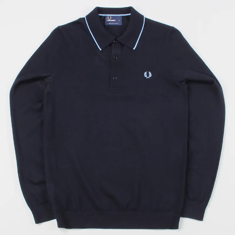Fred Perry Fine Merino Wool Knitted Polo Shirt Navy