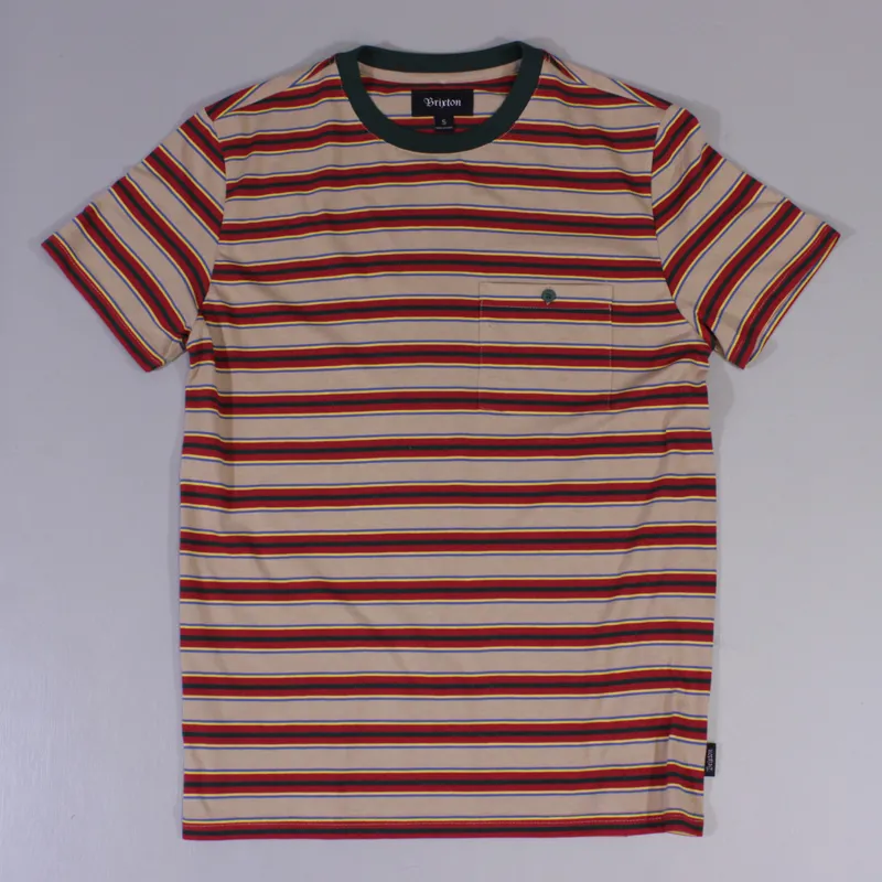 Brixton Fraction Pocket Tee Tan Burgundy