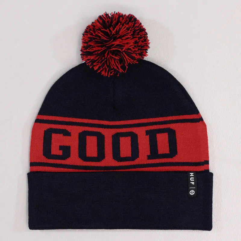 Huf Good Luck Bobble Hat Navy Red