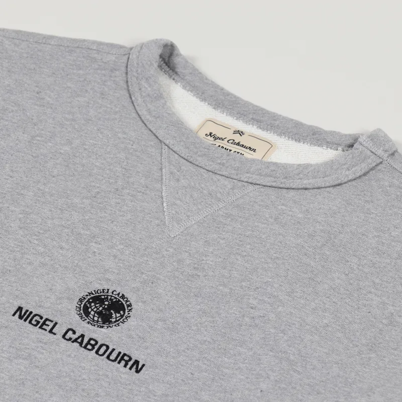 Nigel Cabourn Embroidered Globe Crew Sweat Grey Marl-2