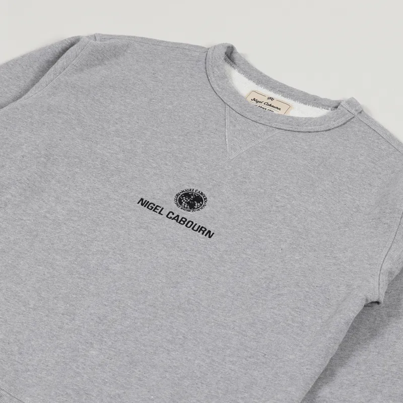 Nigel Cabourn Embroidered Globe Crew Sweat Grey Marl-1