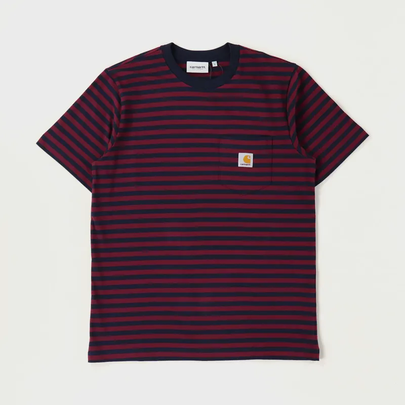 Carhartt WIP Haldon Stripe Pocket T Shirt Dark Navy Merlot