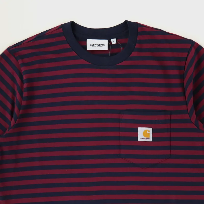 Carhartt WIP Haldon Stripe Pocket T Shirt Dark Navy Merlot-1