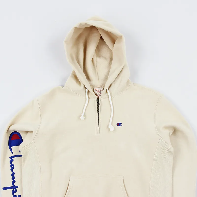 Champion Half Zip Logo Hoodie Oat-1