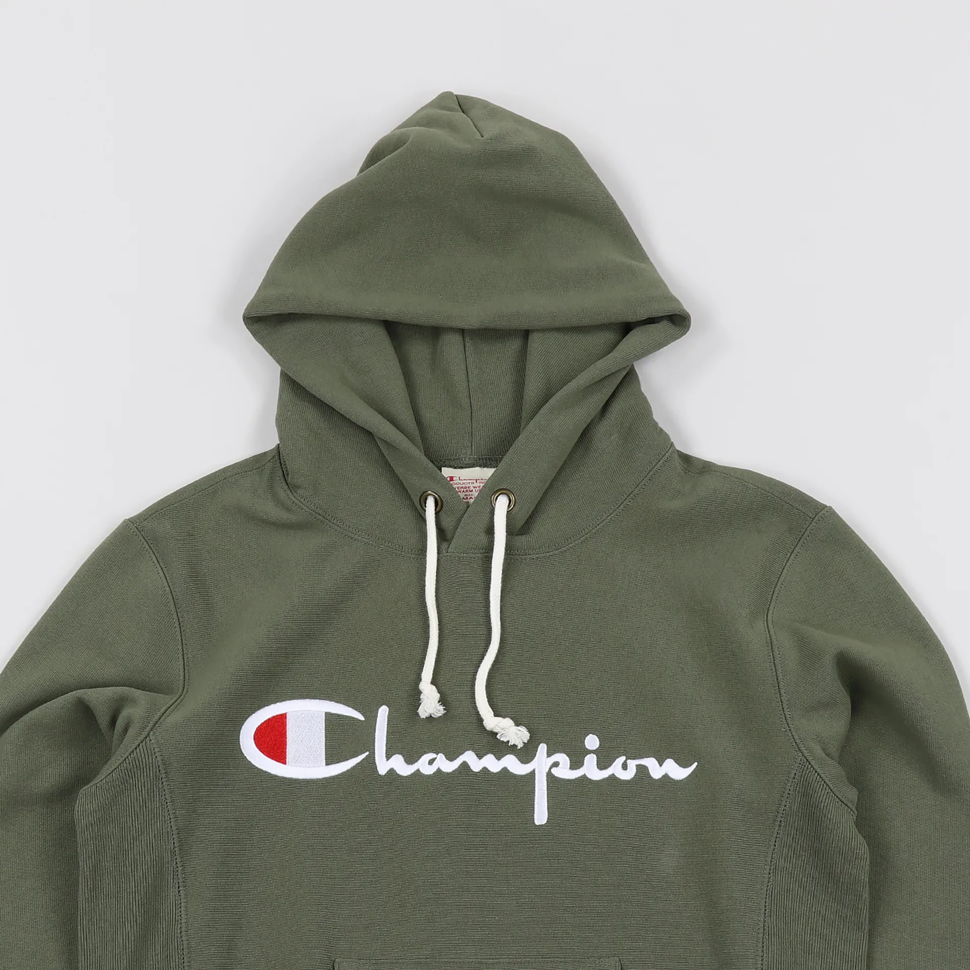 Champion Reverse Weave Script Logo Hooded Sweatshirt Dusty Olive