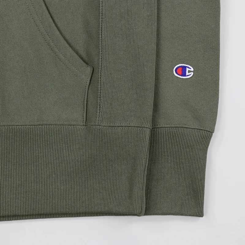 Champion Reverse Weave Script Logo Hooded Sweatshirt Dusty Olive-2