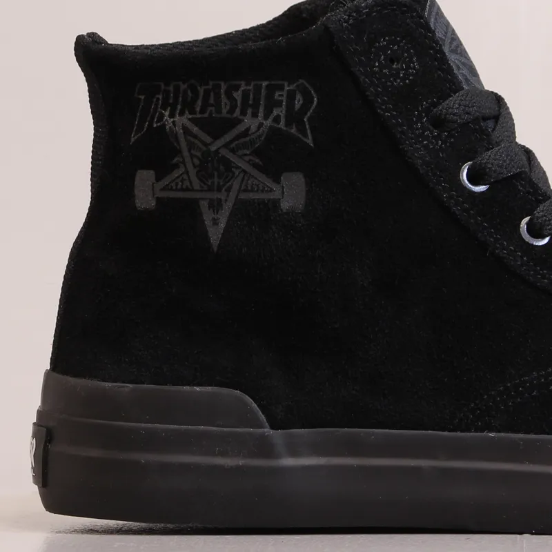 Huf x Thrasher Mens Classic Hi Shoes Black Vulcanized Suede