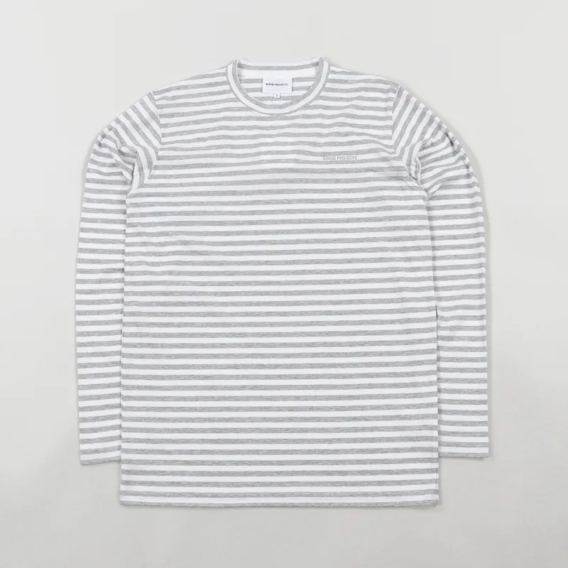 Norse Projects James Logo Stripe Long Sleeve T Shirt Light Grey