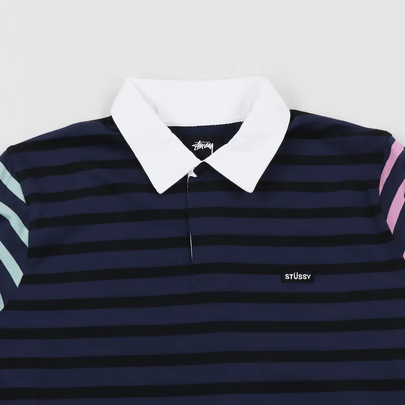Stussy Jonah Stripe Long Sleeve Rugby Shirt Navy-2