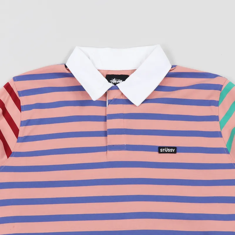 Stussy Mens Jonah Stripe Long Sleeve Patterned Rugby Shirt Pink