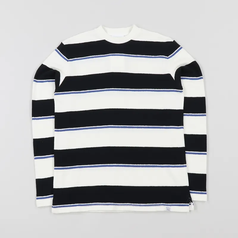 Norse Projects Johannes Textured Stripe Long Sleeve T Shirt Dark Navy