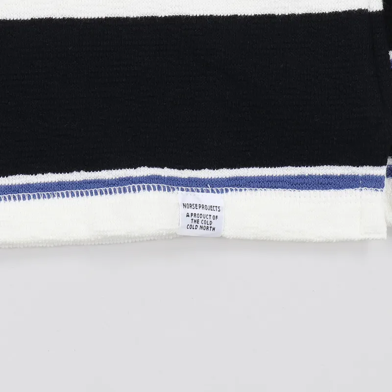 Norse Projects Johannes Textured Stripe Long Sleeve T Shirt Dark Navy-2