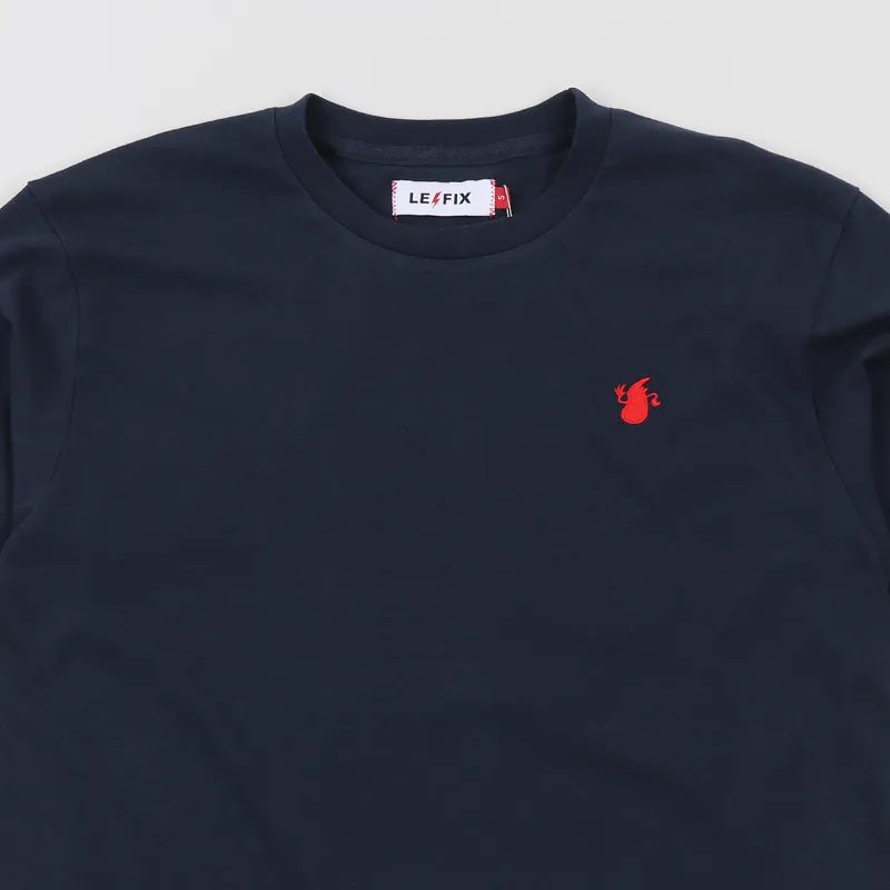Le Fix Kaj Embroidery T Shirt Navy-1