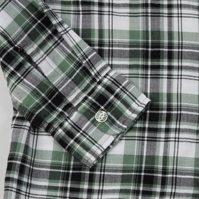 Edwin Long Sleeve Labour Check Shirt Black Military Green-1
