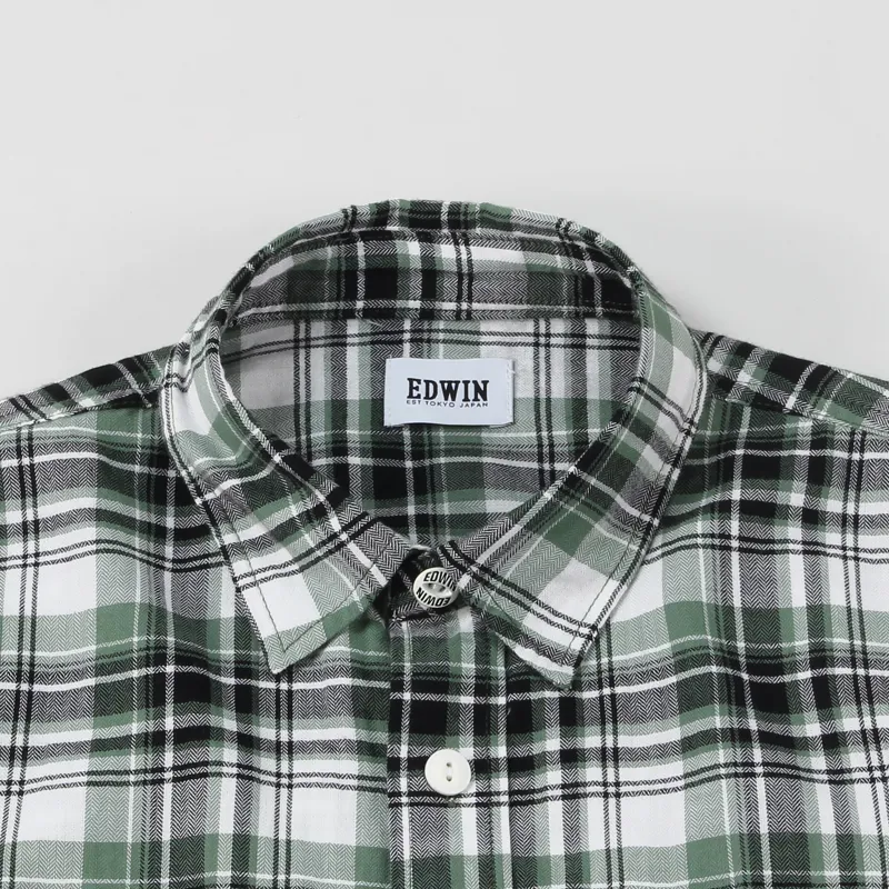 Edwin Long Sleeve Labour Check Shirt Black Military Green-2