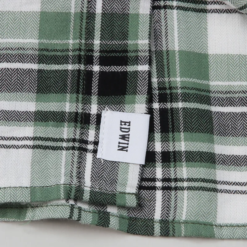 Edwin Long Sleeve Labour Check Shirt Black Military Green-3