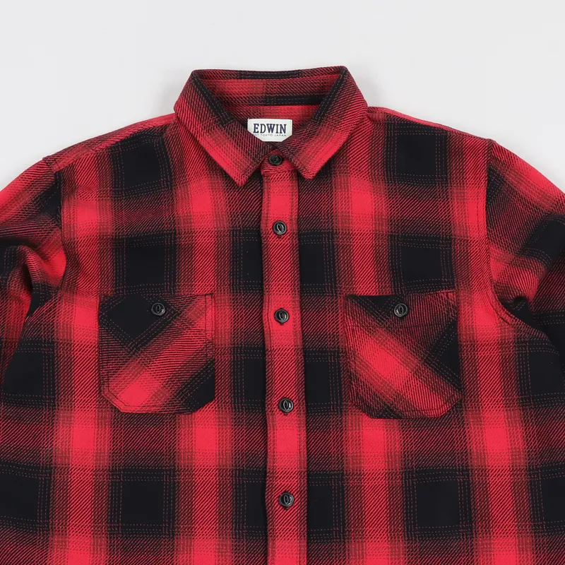 Edwin Heavyweight Labour Long Sleeve Shirt Red-1