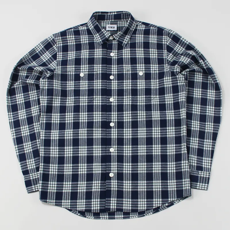 Edwin Long Sleeve Labour Check Shirt Mock Indigo