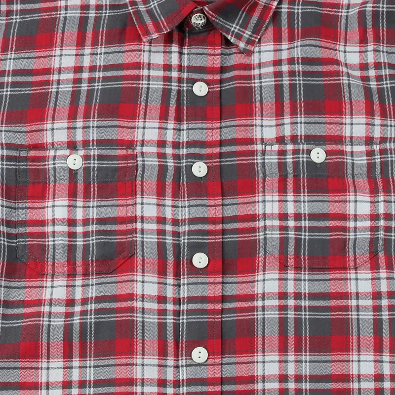 Edwin Long Sleeve Labour Check Shirt Red Grey-1