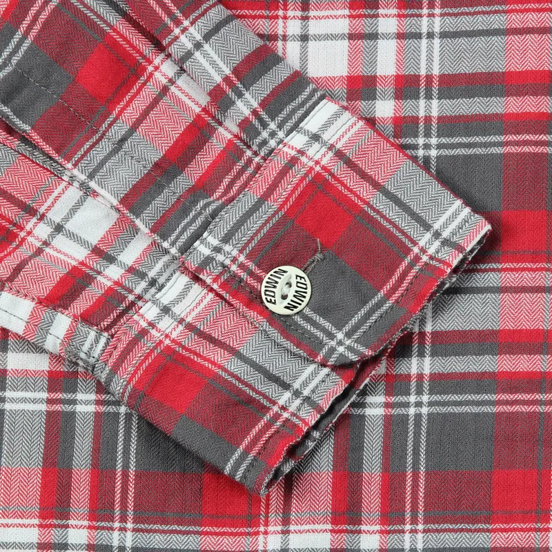 Edwin Long Sleeve Labour Check Shirt Red Grey-2