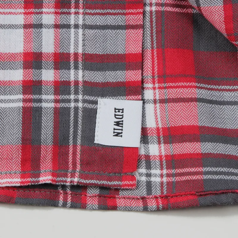 Edwin Long Sleeve Labour Check Shirt Red Grey-3