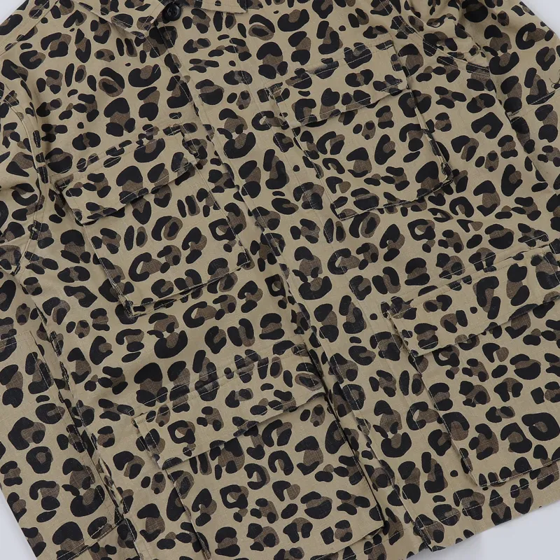 Stussy Mens Street Linen Field Overshirt Jacket Leopard Print