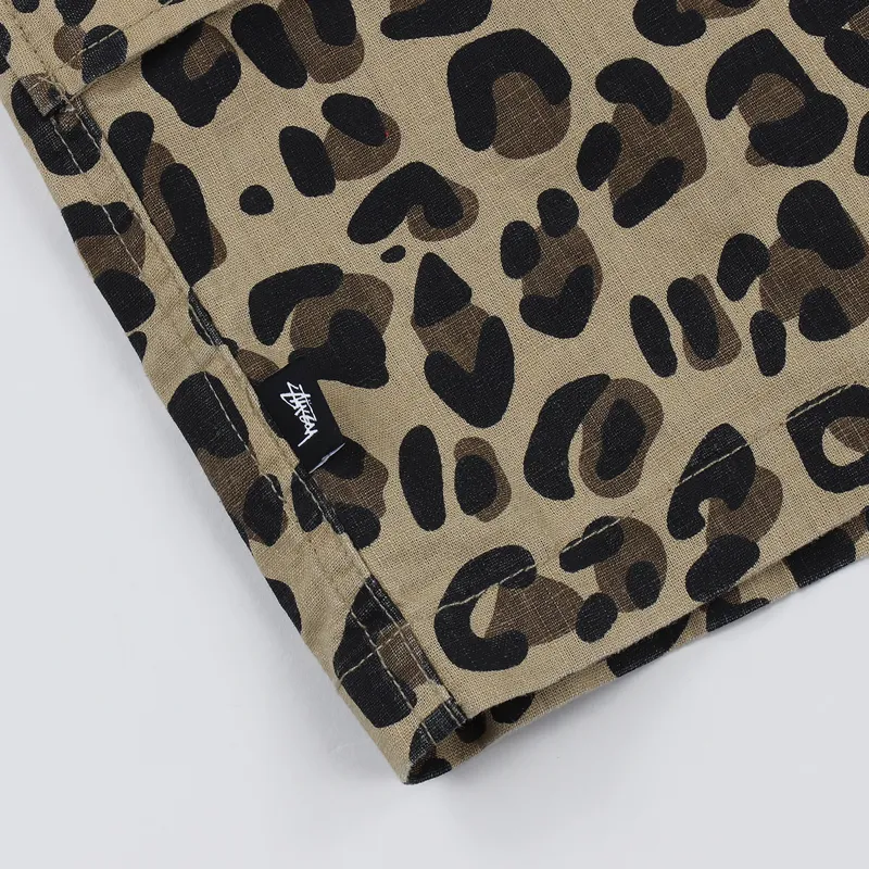 Stussy Mens Street Linen Field Overshirt Jacket Leopard Print