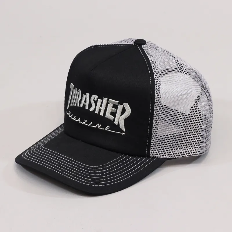 Thrasher Logo Mesh Trucker Cap Black Grey