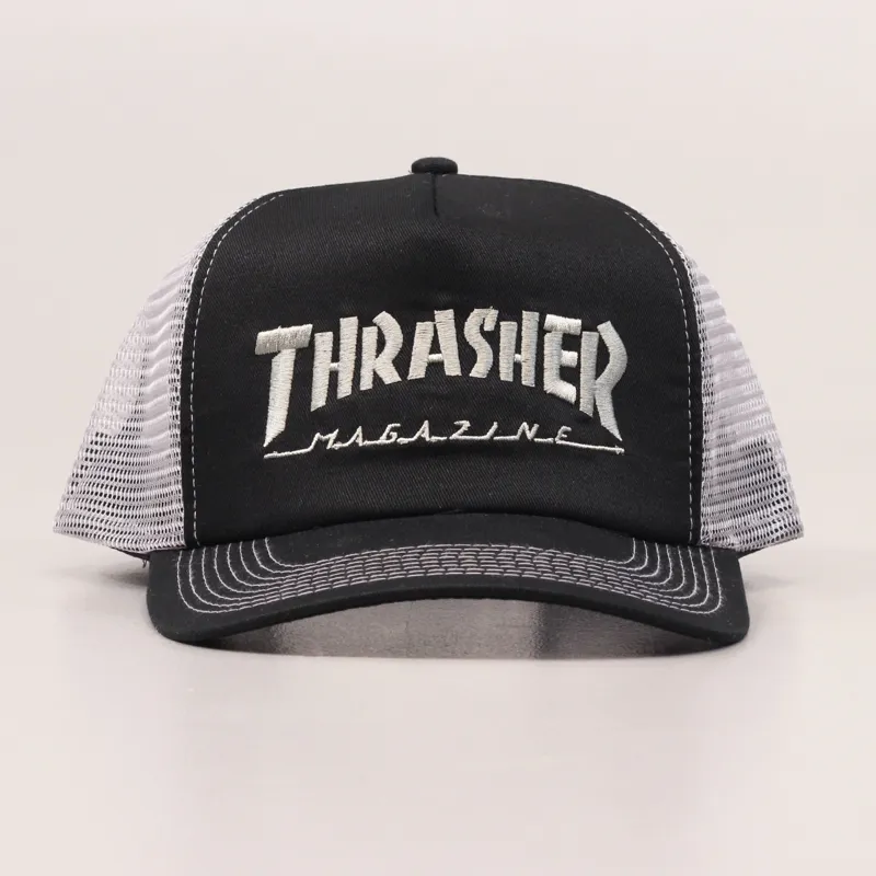 Thrasher Logo Mesh Trucker Cap Black Grey-1