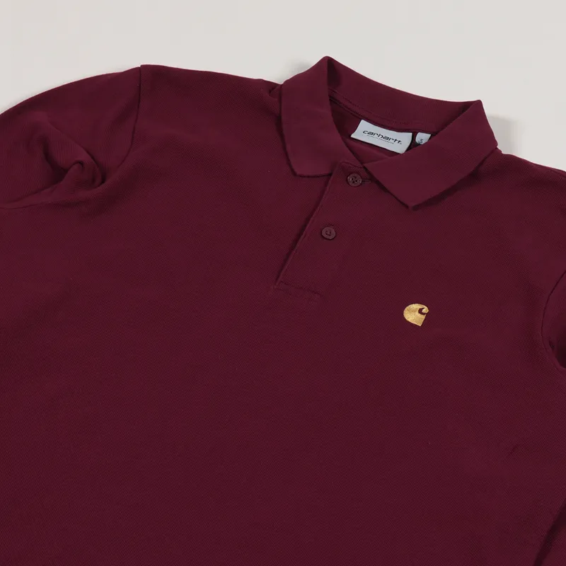 Carhartt WIP Long Sleeve Chase Pique Polo Shirt Merlot Gold-1
