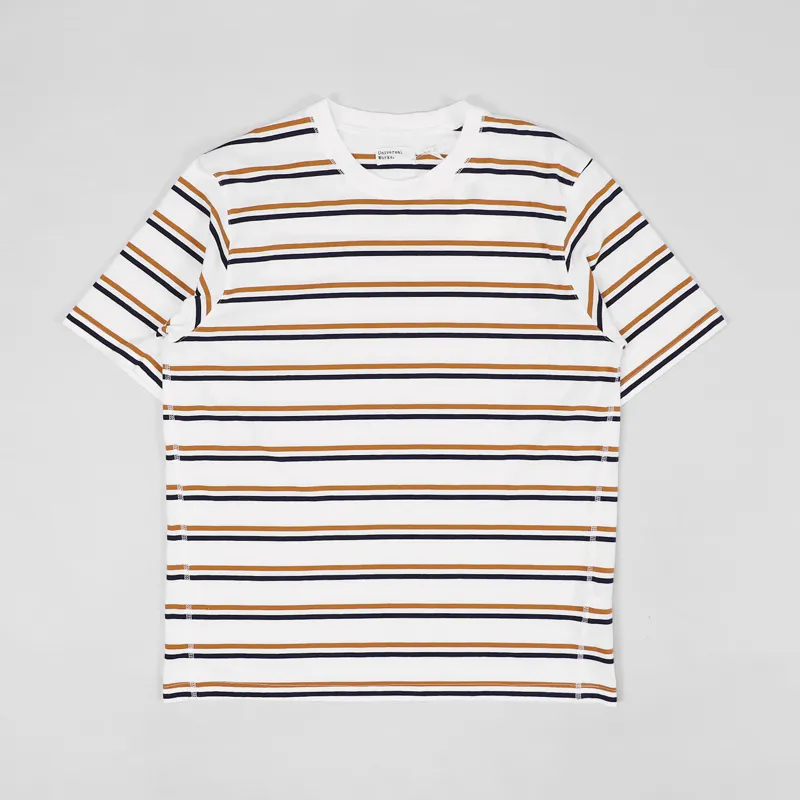 Universal Works Loose T Shirt Narrow Stripe Ecru