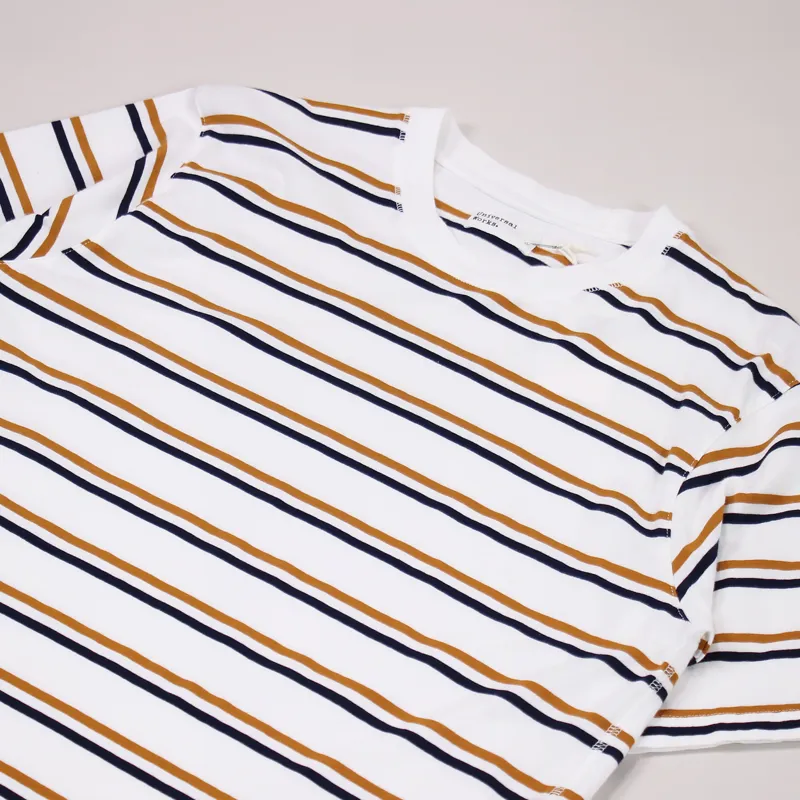 Universal Works Loose T Shirt Narrow Stripe Ecru-1