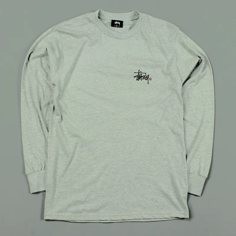 Stussy Basic Logo Long Sleeve T Shirt Grey Heather