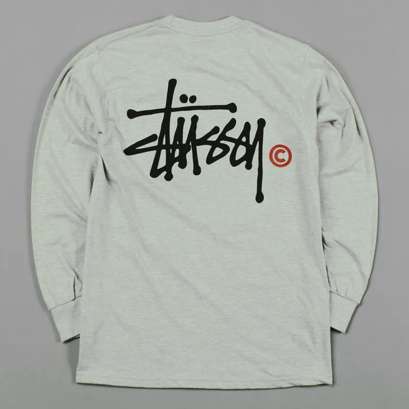 Stussy Basic Logo Long Sleeve T Shirt Grey Heather-2