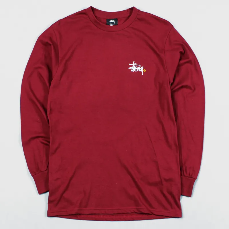 ★関税込★Stussy★Stussy Basic Stussy LS T-Shirt Dark Red★ Stussy Mens Basic Logo Long Sleeve T Shirt Dark Red Printed Tee