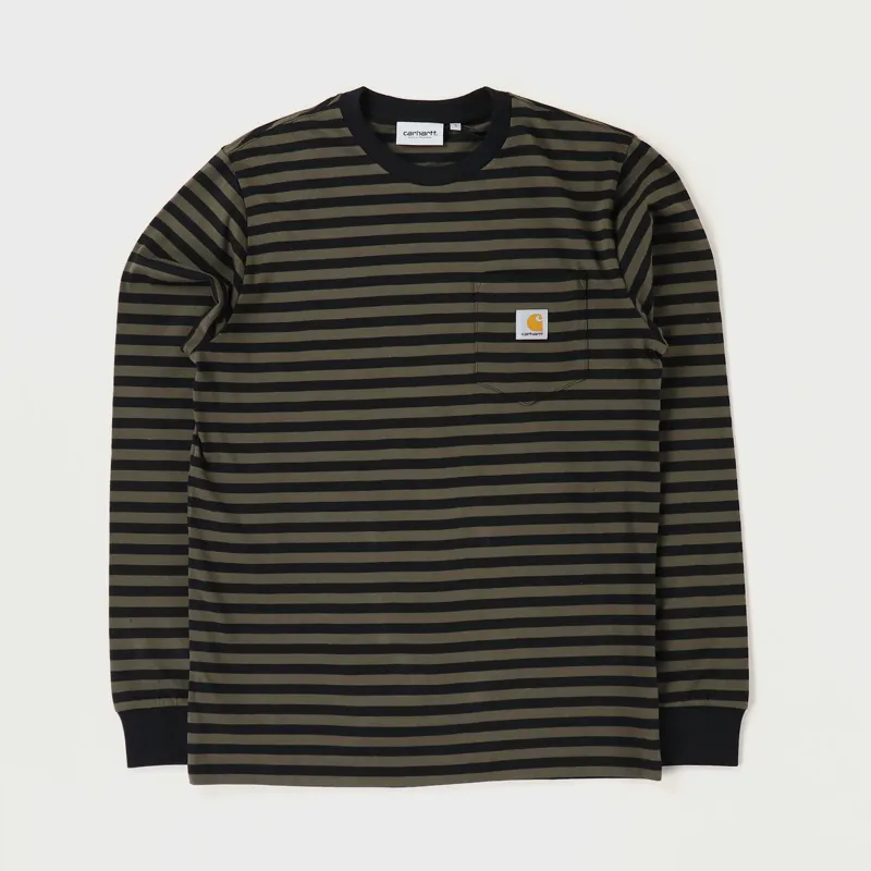 Carhartt WIP Long Sleeve Haldon Stripe Pocket T Shirt Black Cypress