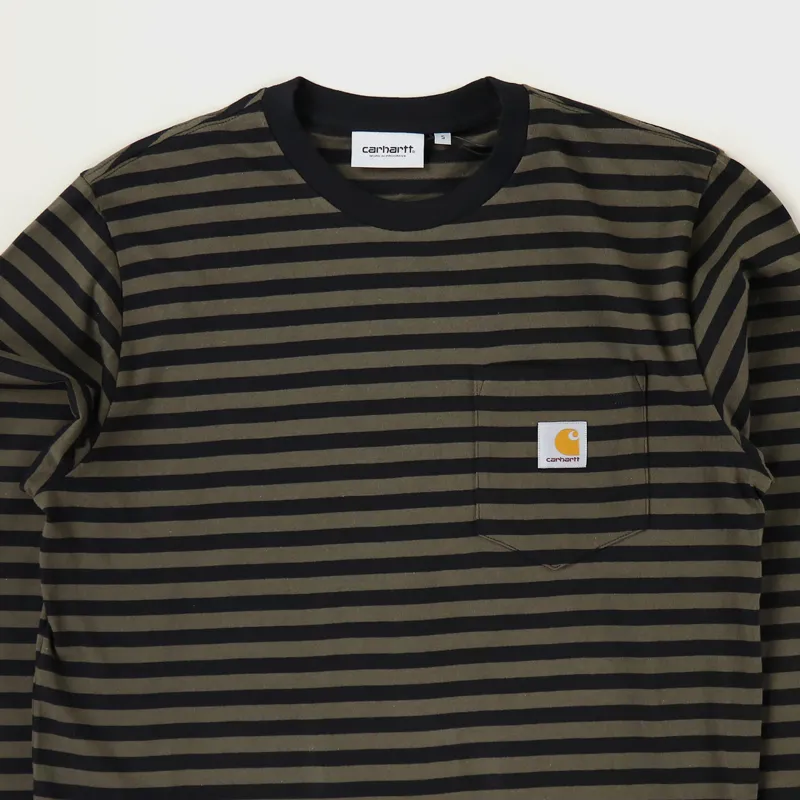 Carhartt WIP Long Sleeve Haldon Stripe Pocket T Shirt Black Cypress-1