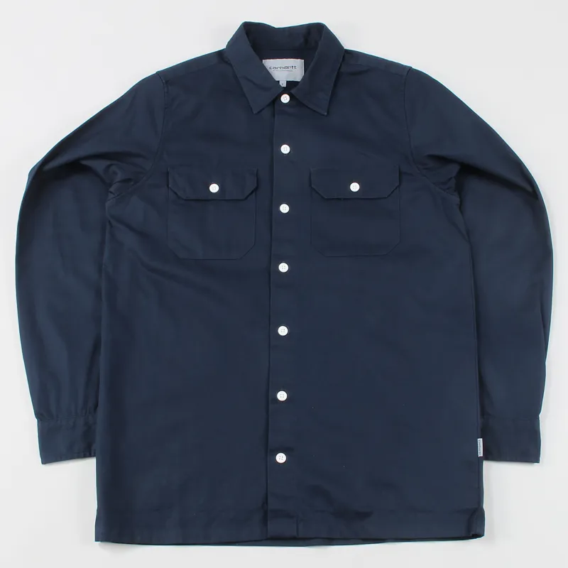 Carhartt WIP Mens Long Sleeve Master Button Up Shirt Navy Blue