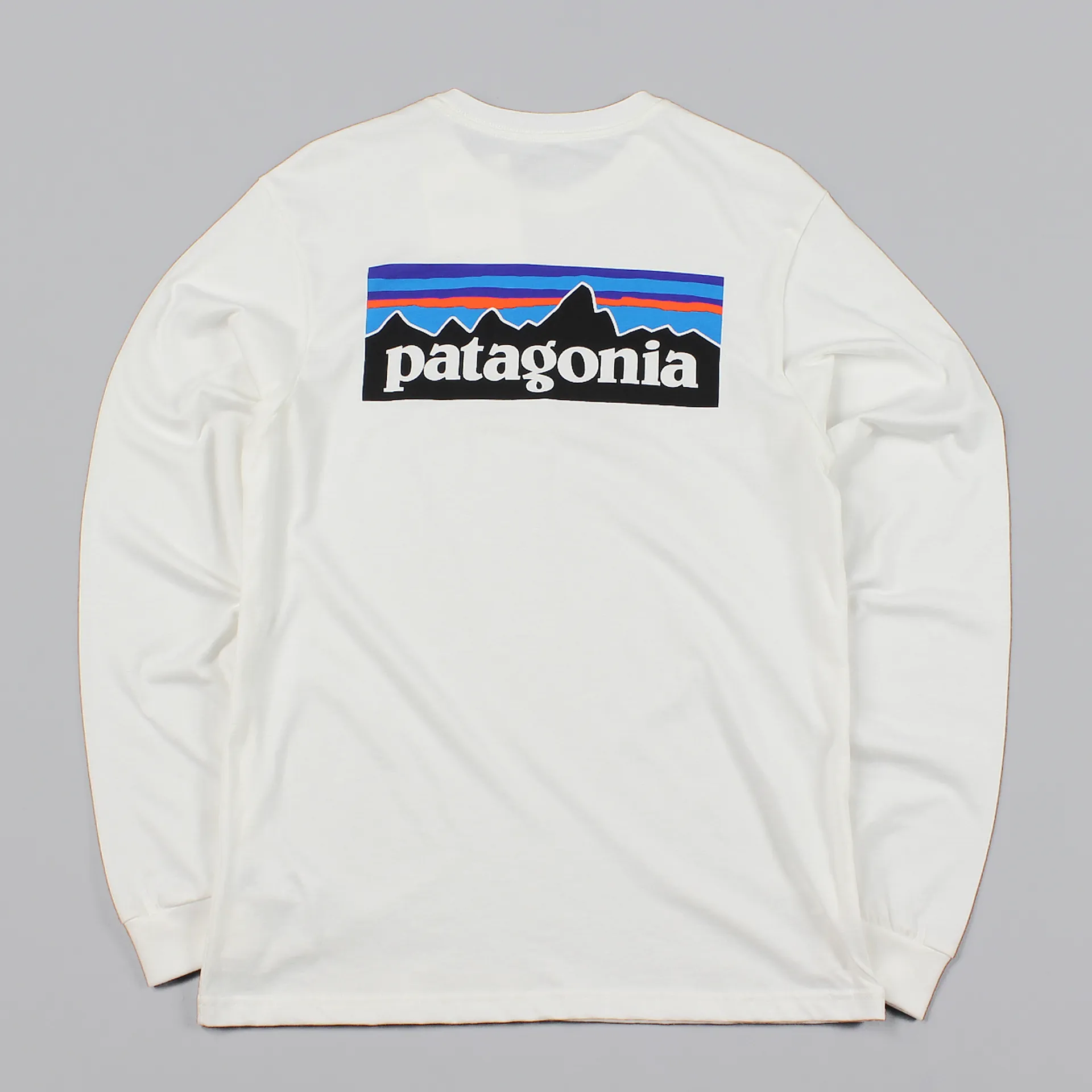 Patagonia Mens long sleeve white p6 t-shirt back print organic