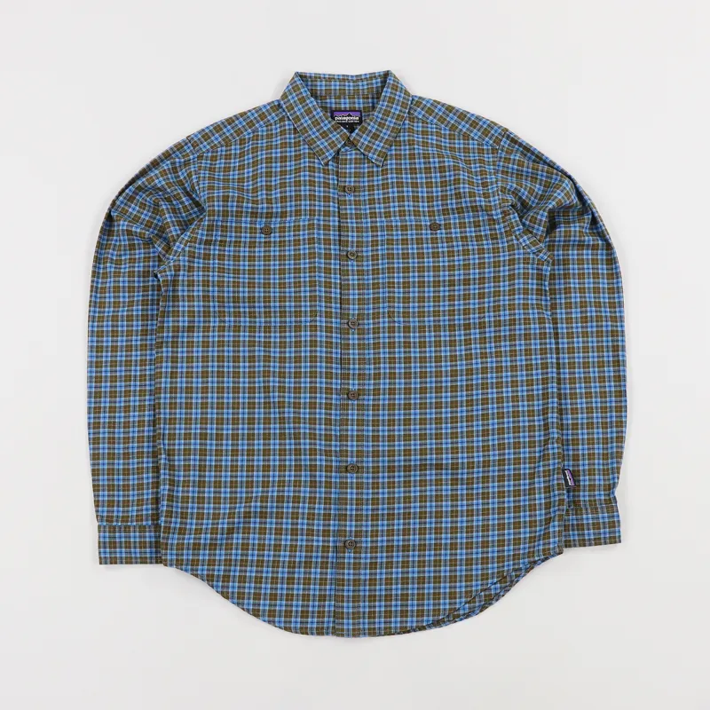 Patagonia Mens Pima Long Sleeve Flannel Shirt Sticks Lumi Blue