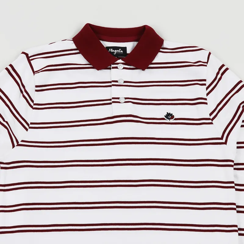 Magenta Long Sleeve Striped Polo Shirt White-1