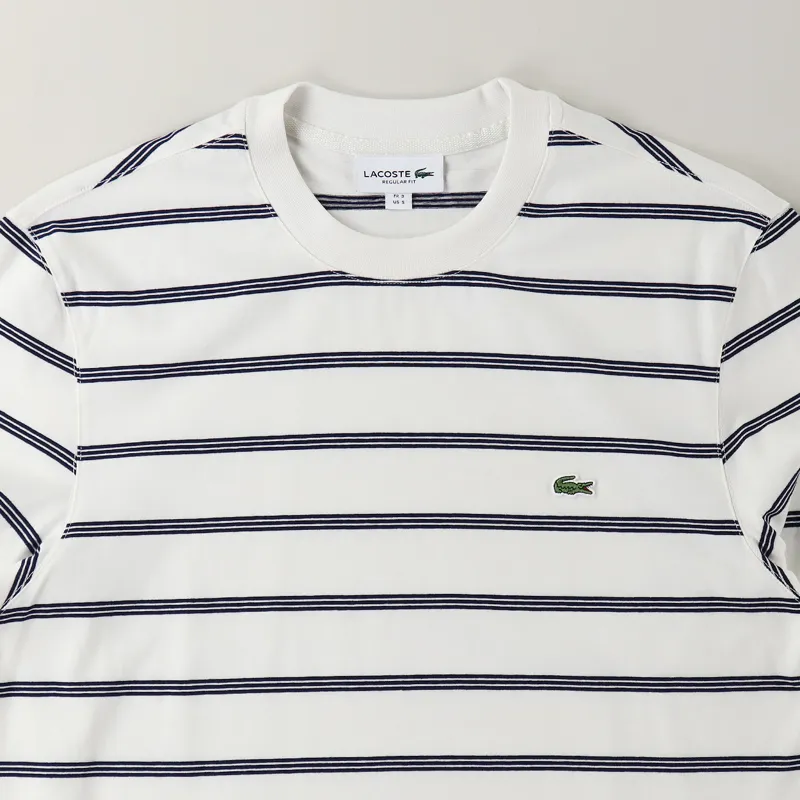 Lacoste Long Sleeve Striped Crew Neck T Shirt Flour Navy-1