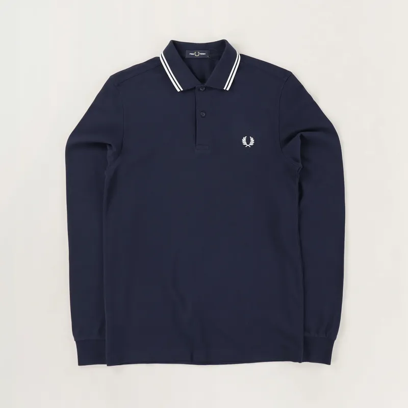 Fred Perry M3636 Long Sleeve Twin Tipped Polo Shirt Carbon Porcelain