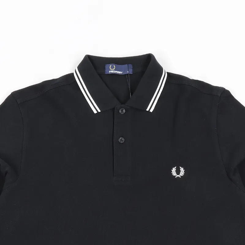 Fred Perry M3636 Long Sleeve Twin Tip Polo Shirt Black Porcelain