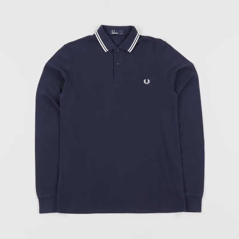 Fred Perry M3636 Long Sleeve Twin Tip Polo Shirt Blue Graphite