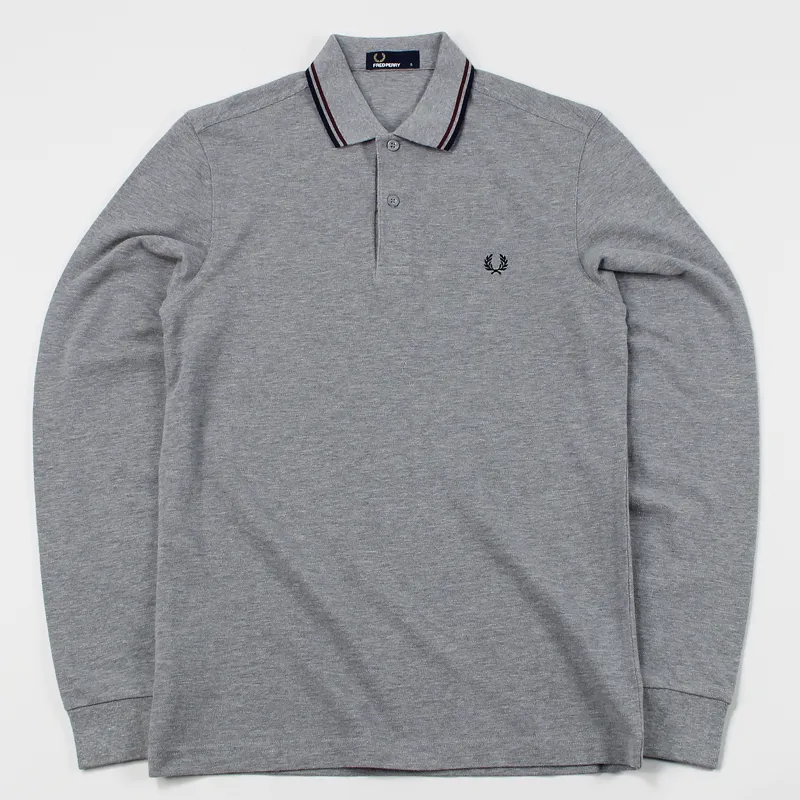 Fred Perry M3636 Long Sleeved Twin Tipped Polo Shirt Steel Marl