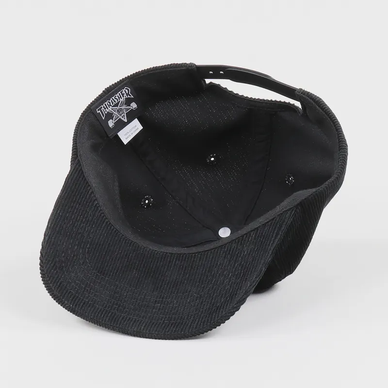 Thrasher Skateboard Magazine Logo Corduroy Snapback Cap Black-3