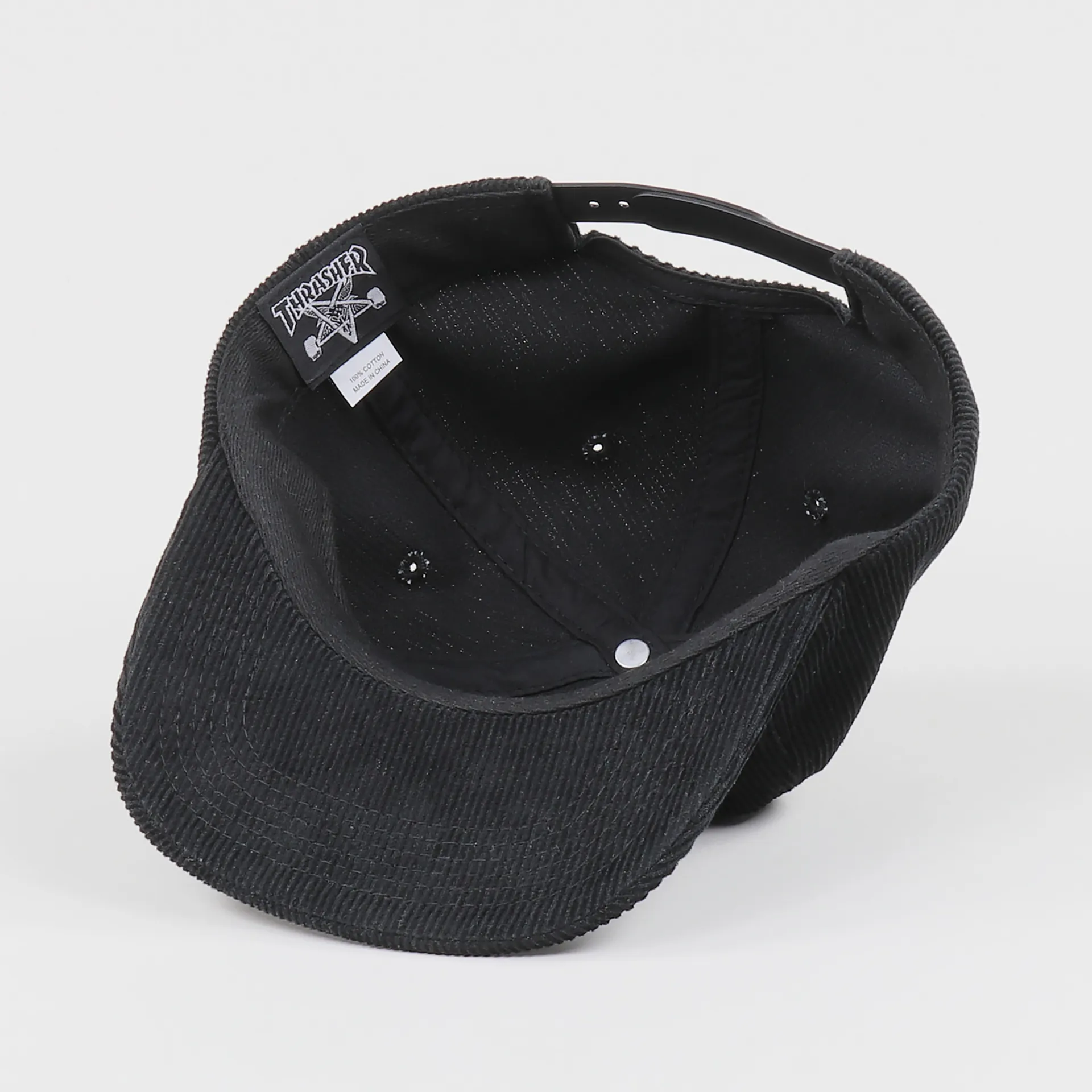 Thrasher Skateboard Magazine Logo Corduroy Snapback Cap Black