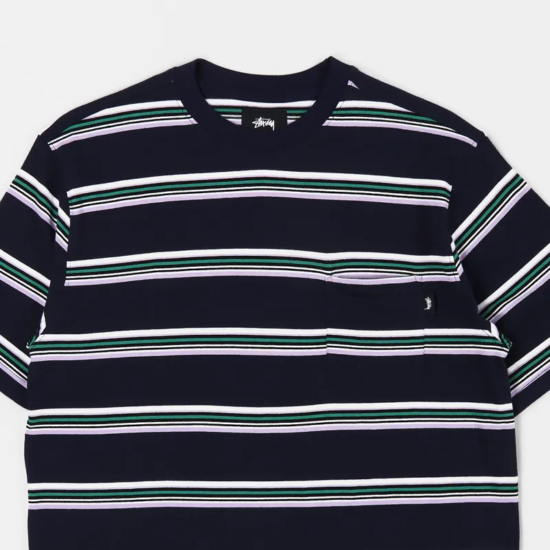 Stussy Malcolm Stripe Crew T Shirt Navy-1