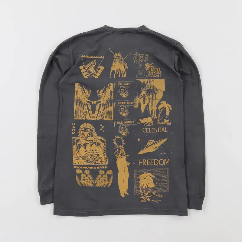 Stussy Mash Pigment Dyed Long Sleeve T Shirt Black Orange